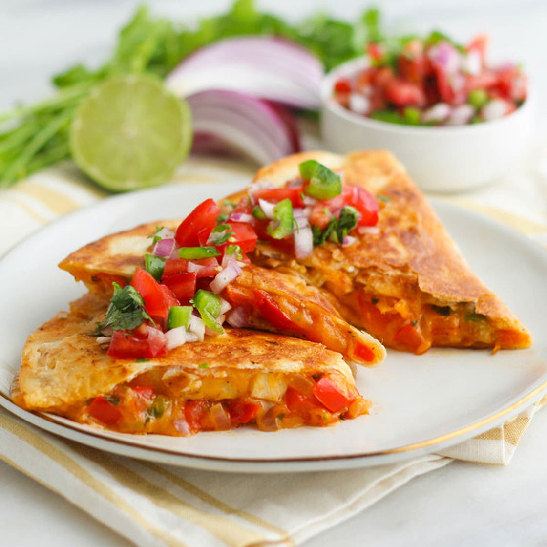 Chicken & Bell Pepper Quesadilla with Pico de Gallo