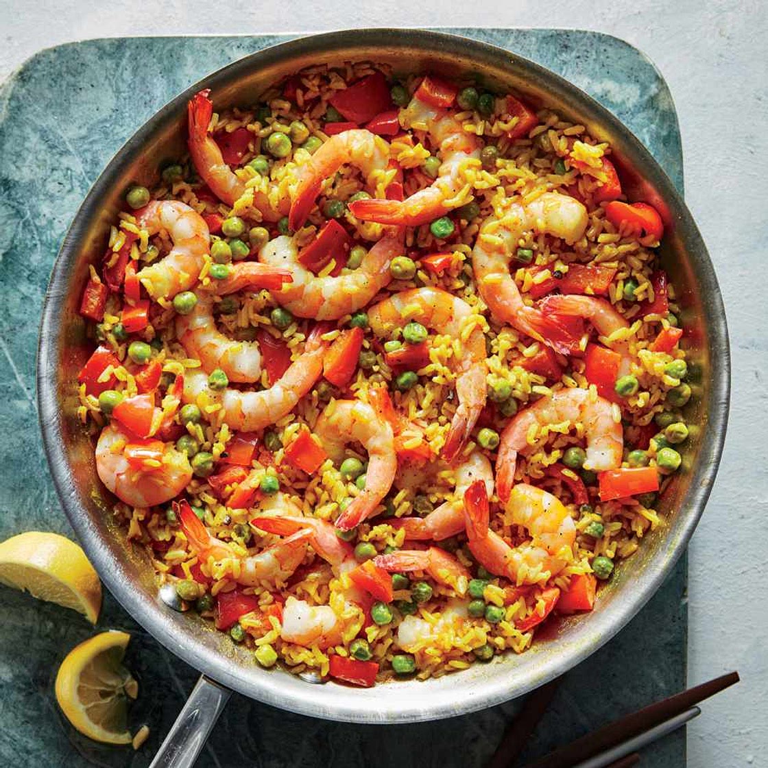 Skillet Shrimp with Rice & Peas
