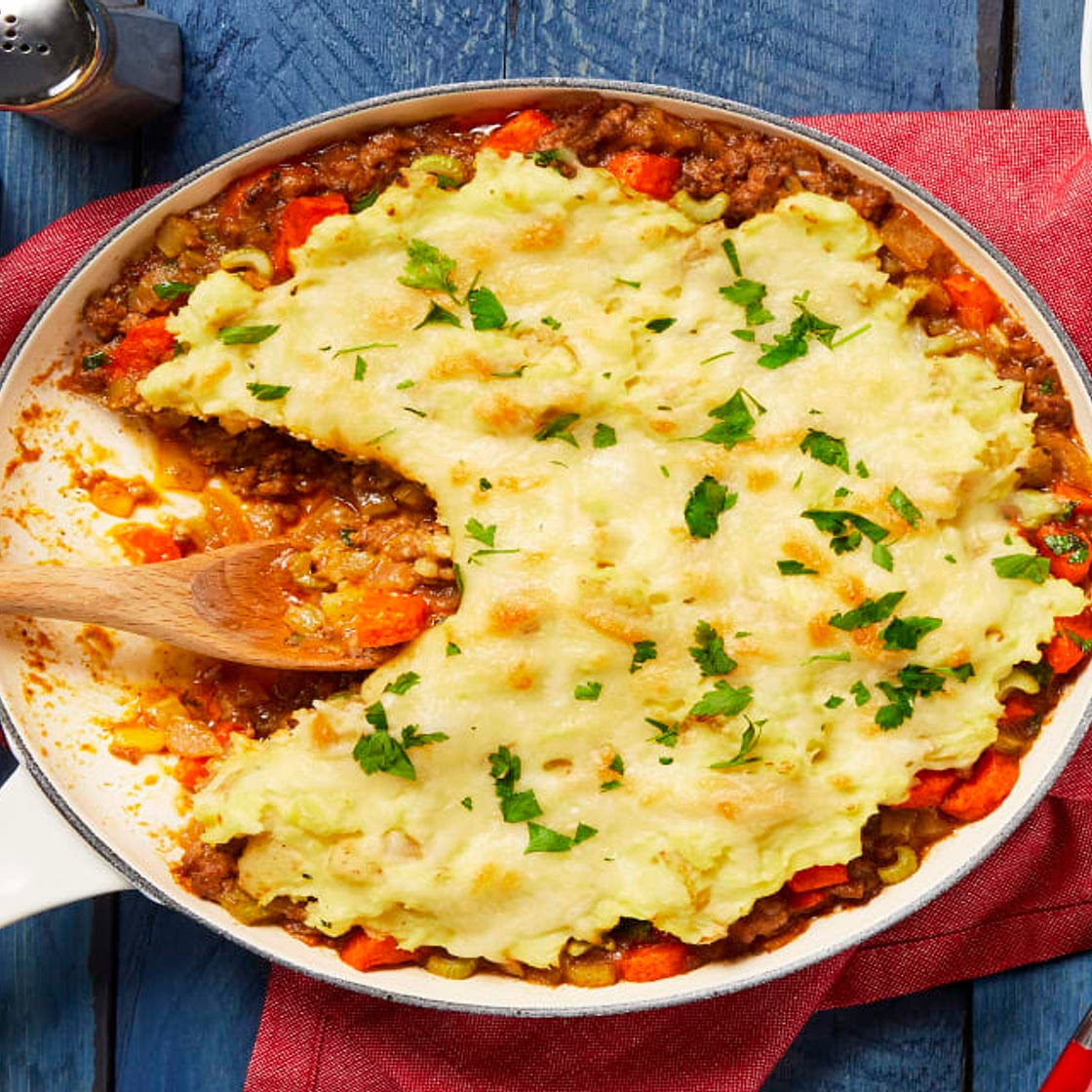 Pub-Style Shepherd’s Pie with White Cheddar & Thyme Mashed Potatoes