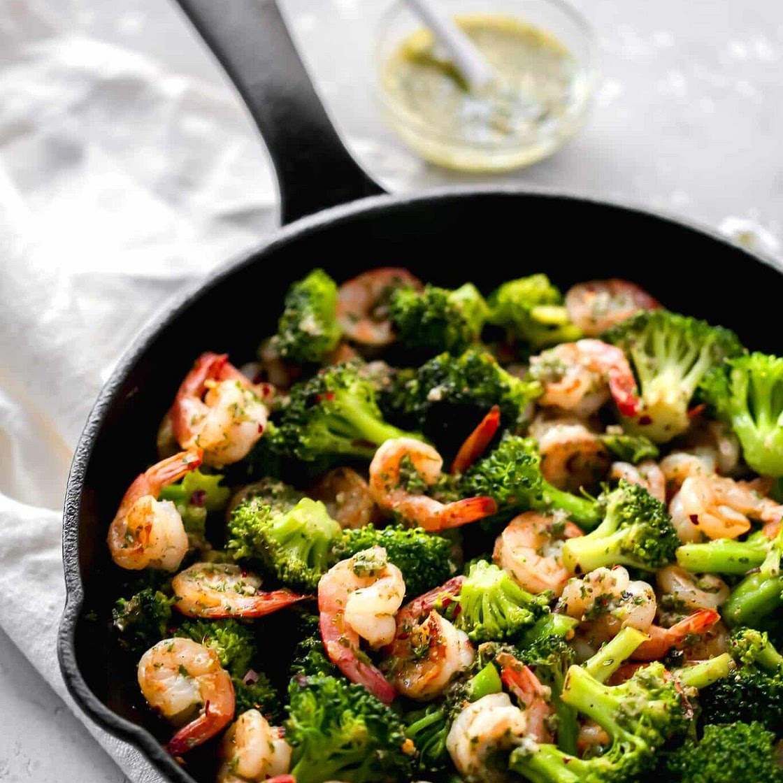 Chimichurri Shrimp Broccoli Skillet