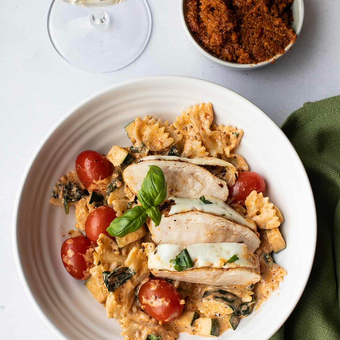 Mozzarella Chicken with Sun-Dried Tomato Pesto Sauce