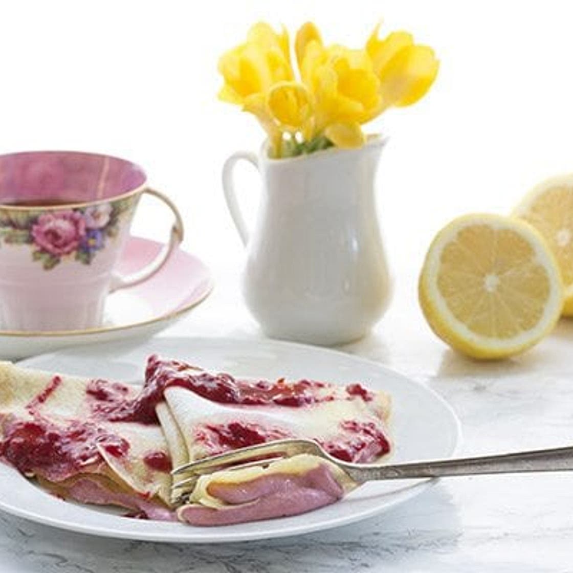 Lemon Crepes with Whipped Raspberry Cream Cheese