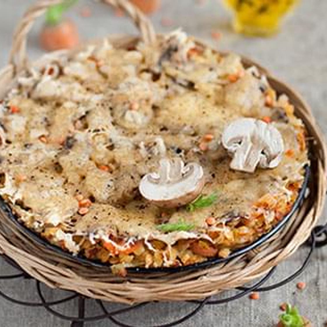 Cheese-topped Mushrooms and Lentils