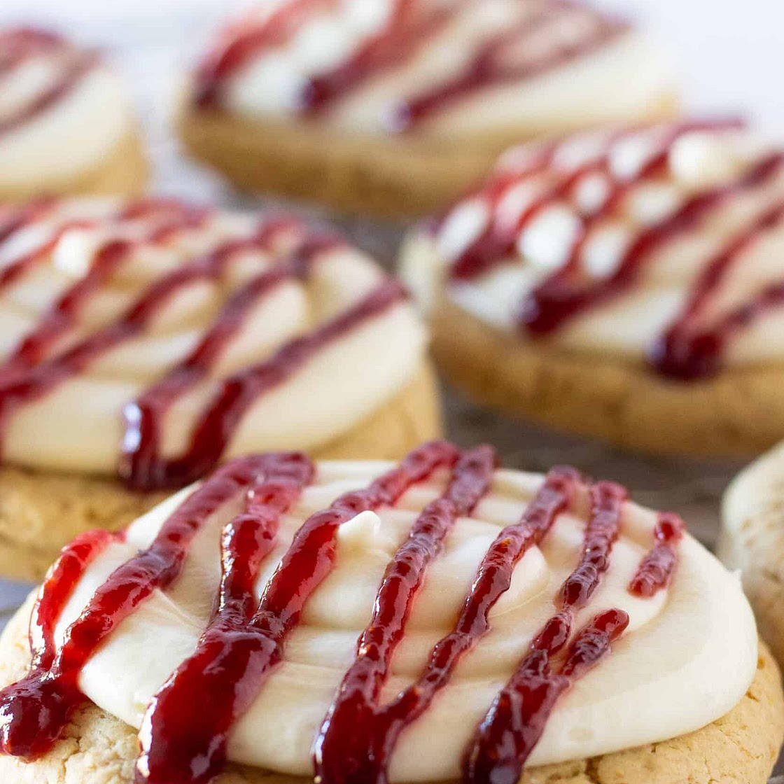 Copycat Crumbl Raspberry Cheesecake Cookies made with a Cake Mix
