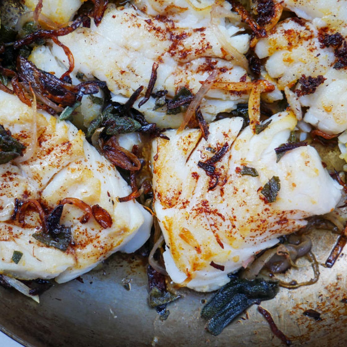 Skillet Cod with Brown Butter, Crispy Sage and Shallots