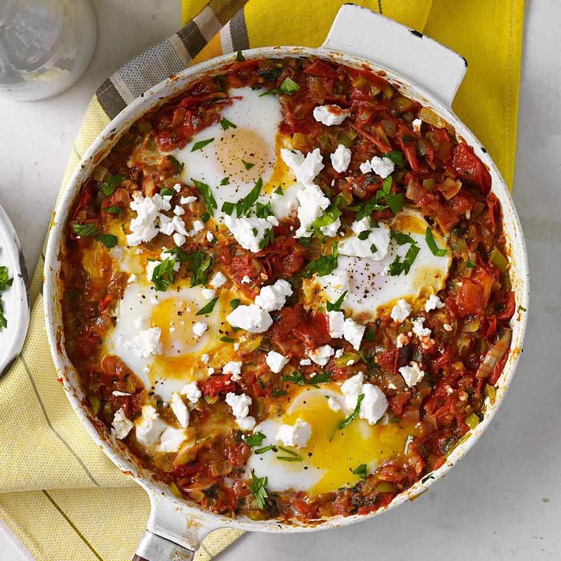 Shakshuka with Roasted Tomatoes (Eggs Poached in Roasted Tomato Sauce)