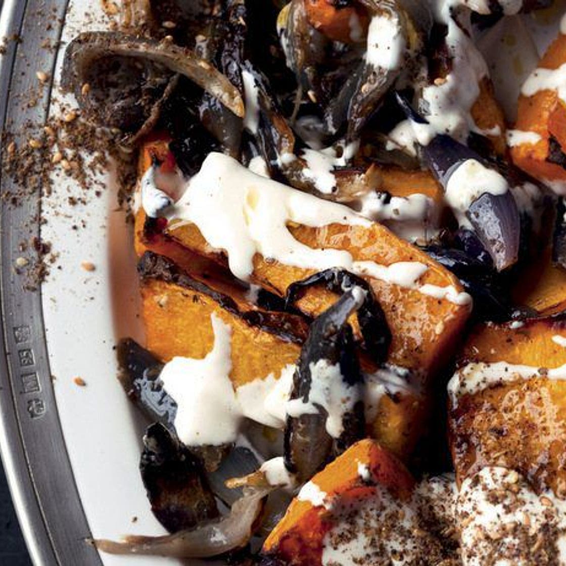 Roasted Butternut Squash and Red Onion with Tahini and Za'atar from 'Jerusalem'