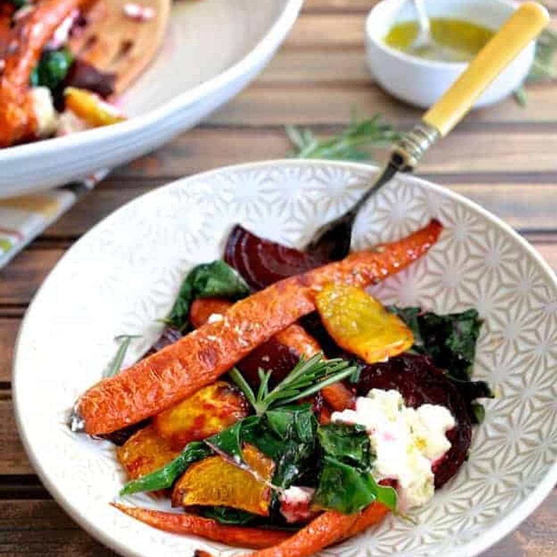 Roasted Beets and Carrots Salad with Burrata