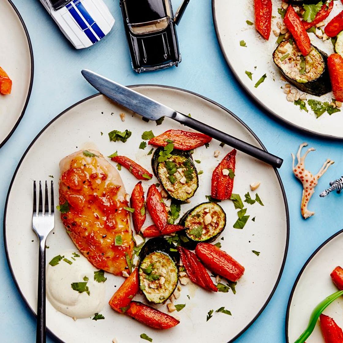 Mango-Chutney Chicken With Roasted Carrots And Zucchini