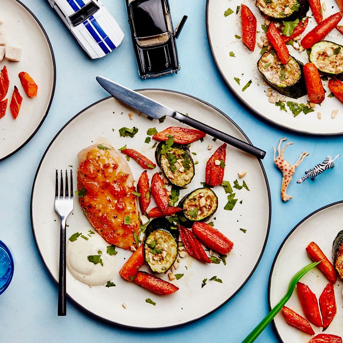 Mango-Chutney Chicken With Roasted Carrots And Zucchini
