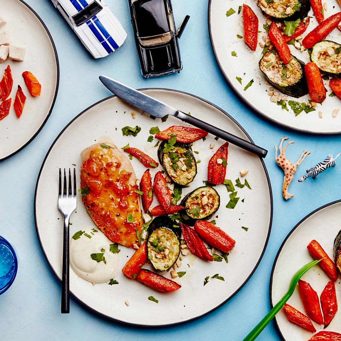 Mango-Chutney Chicken With Roasted Carrots And Zucchini