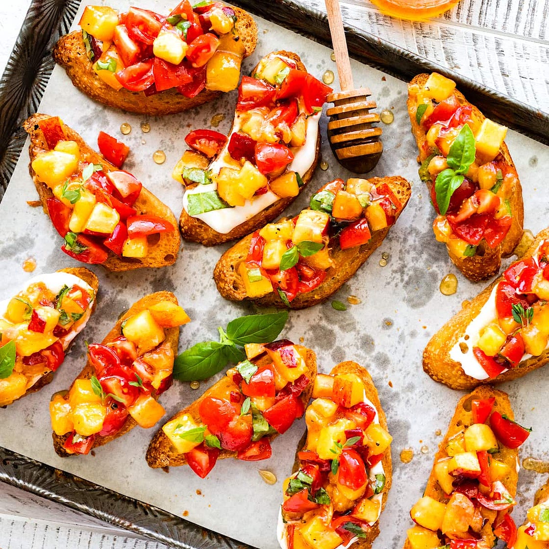 Peach Tomato Bruschetta