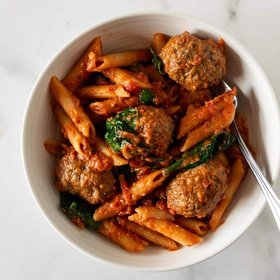 No-Boil Baked Penne Pasta & Meatballs