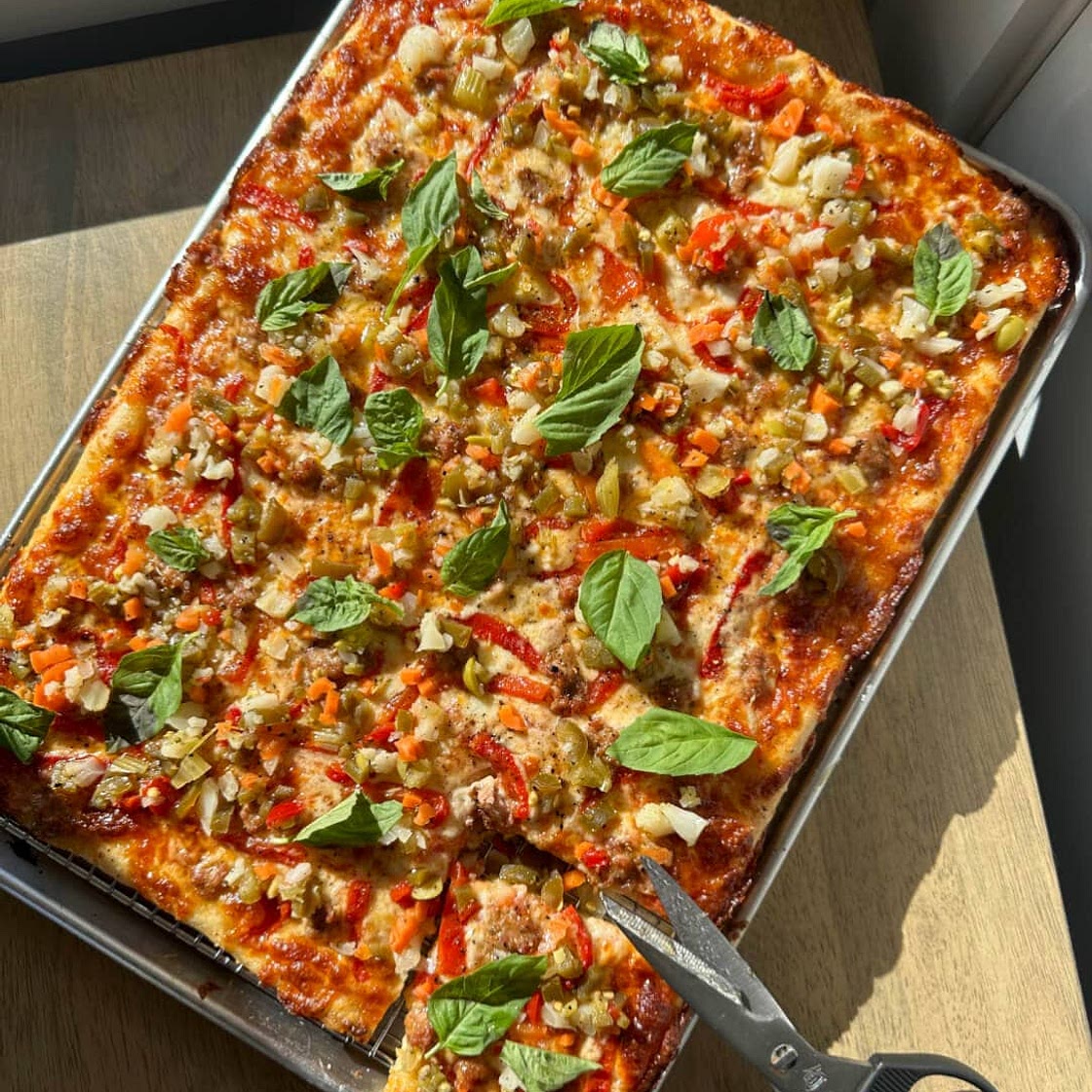 Sausage and Giardiniera Sheet Pan Pizza