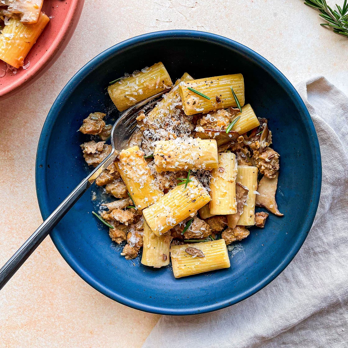 Creamy Mushroom Pasta With Vegetarian Sausage
