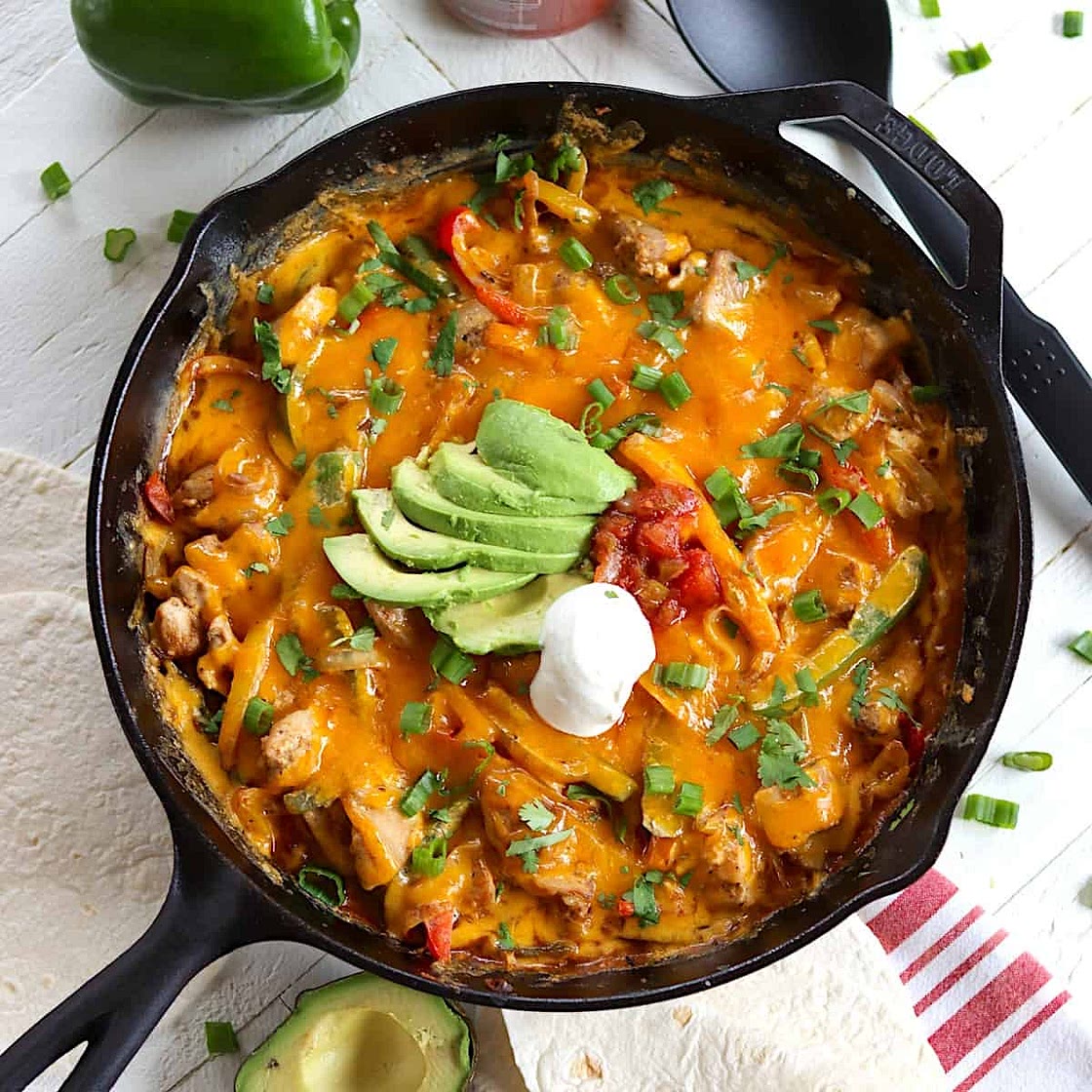 Chicken Fajitas Casserole (easy and cheesy!)