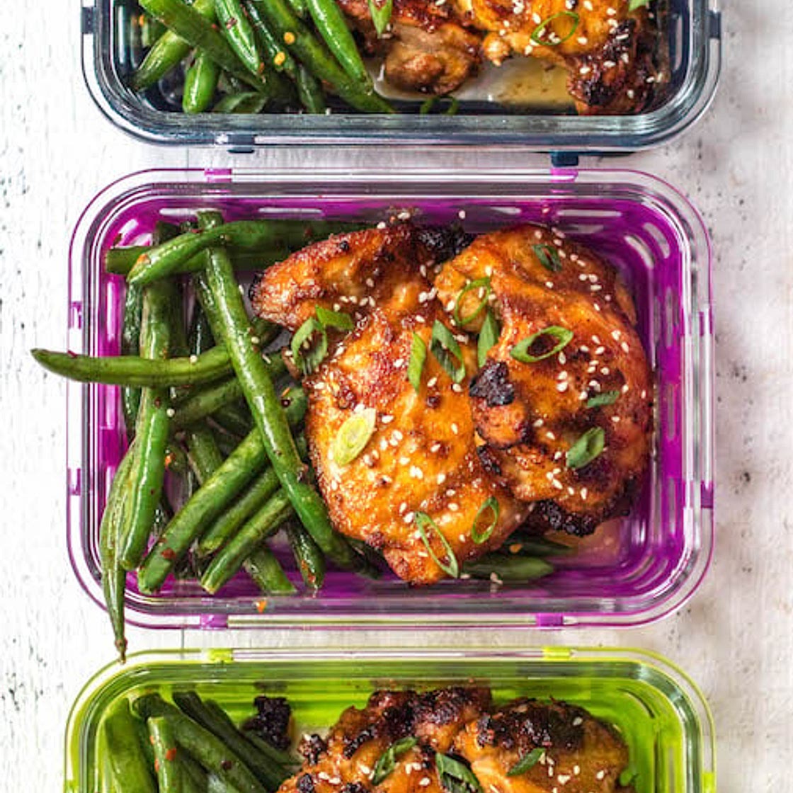 Whole30 Sticky Asian Chicken Thighs & Spicy Green Beans: Paleo, GF Meal Prep