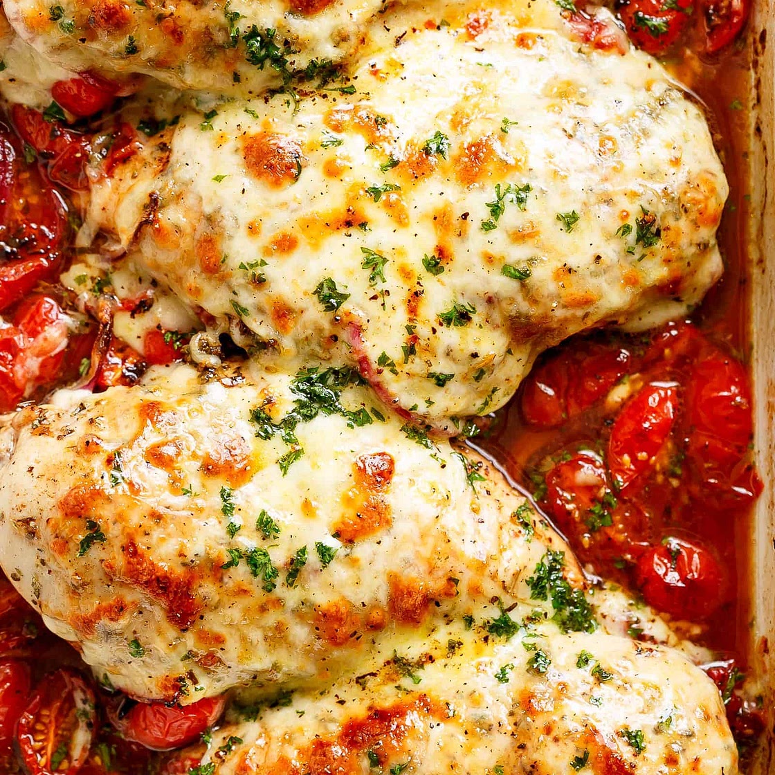 Balsamic Baked Chicken Breast With Balsamic Tomato Sauce and Mozzarella Cheese