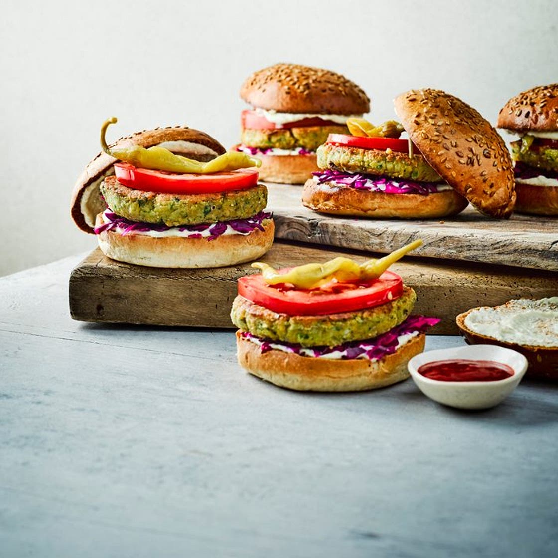 Spiced falafel burgers