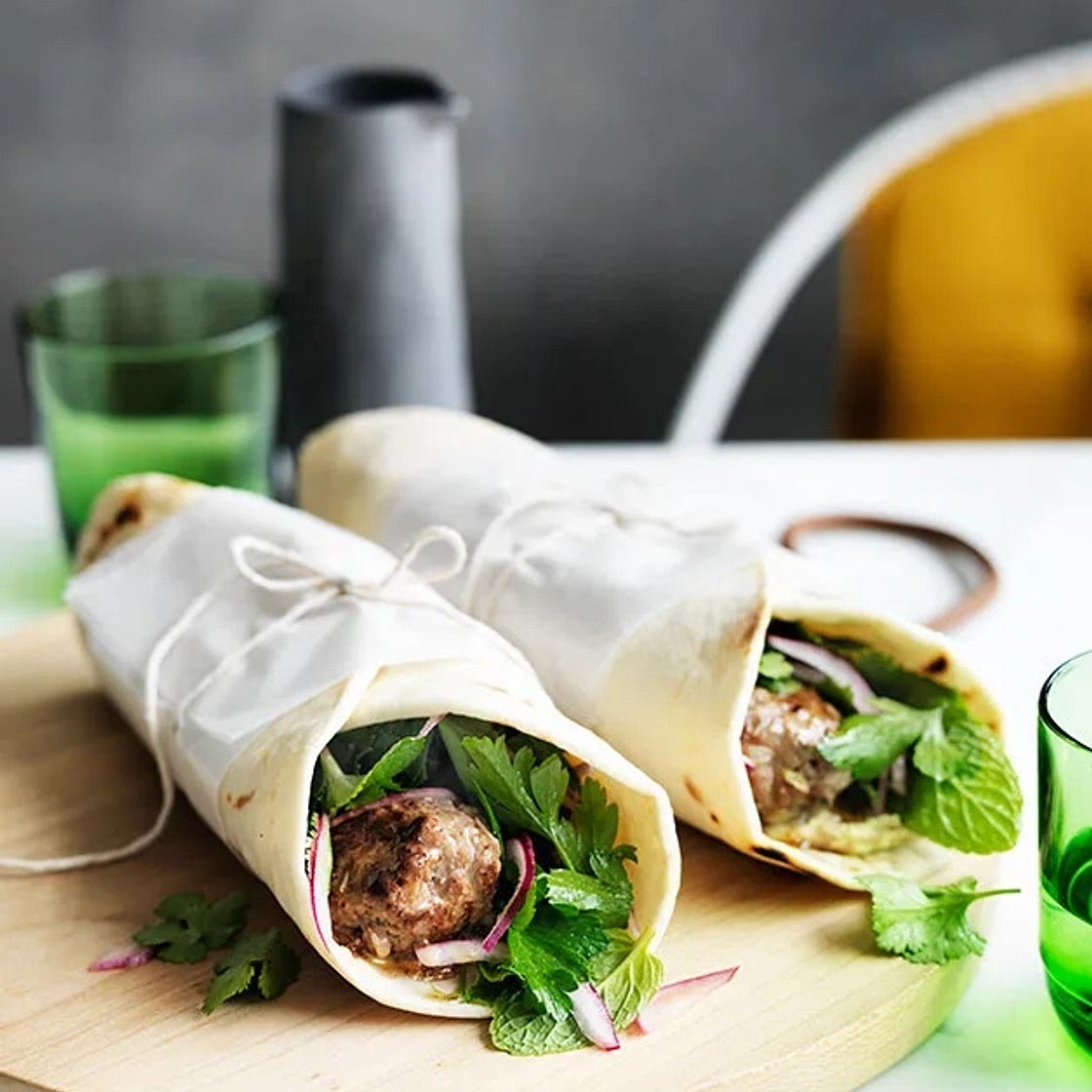 Lamb kofta wraps with parsley and onion salad