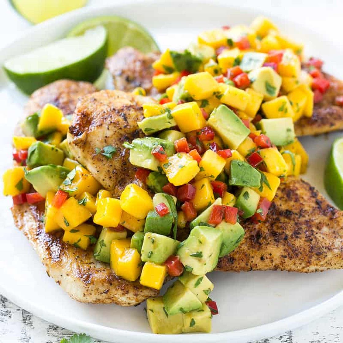 Grilled Chicken with Mango Avocado Salsa