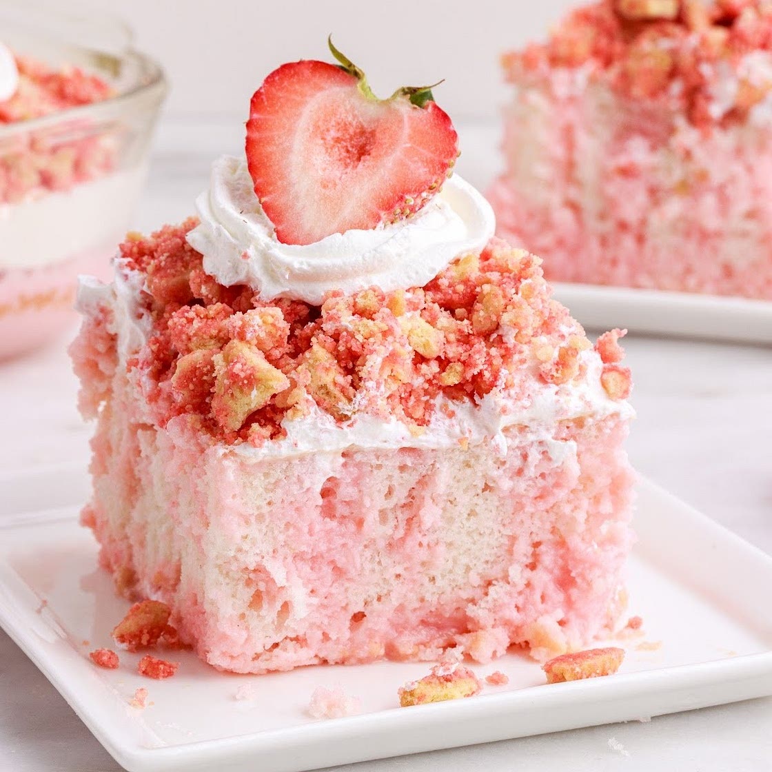 Strawberry Crunch Poke Cake