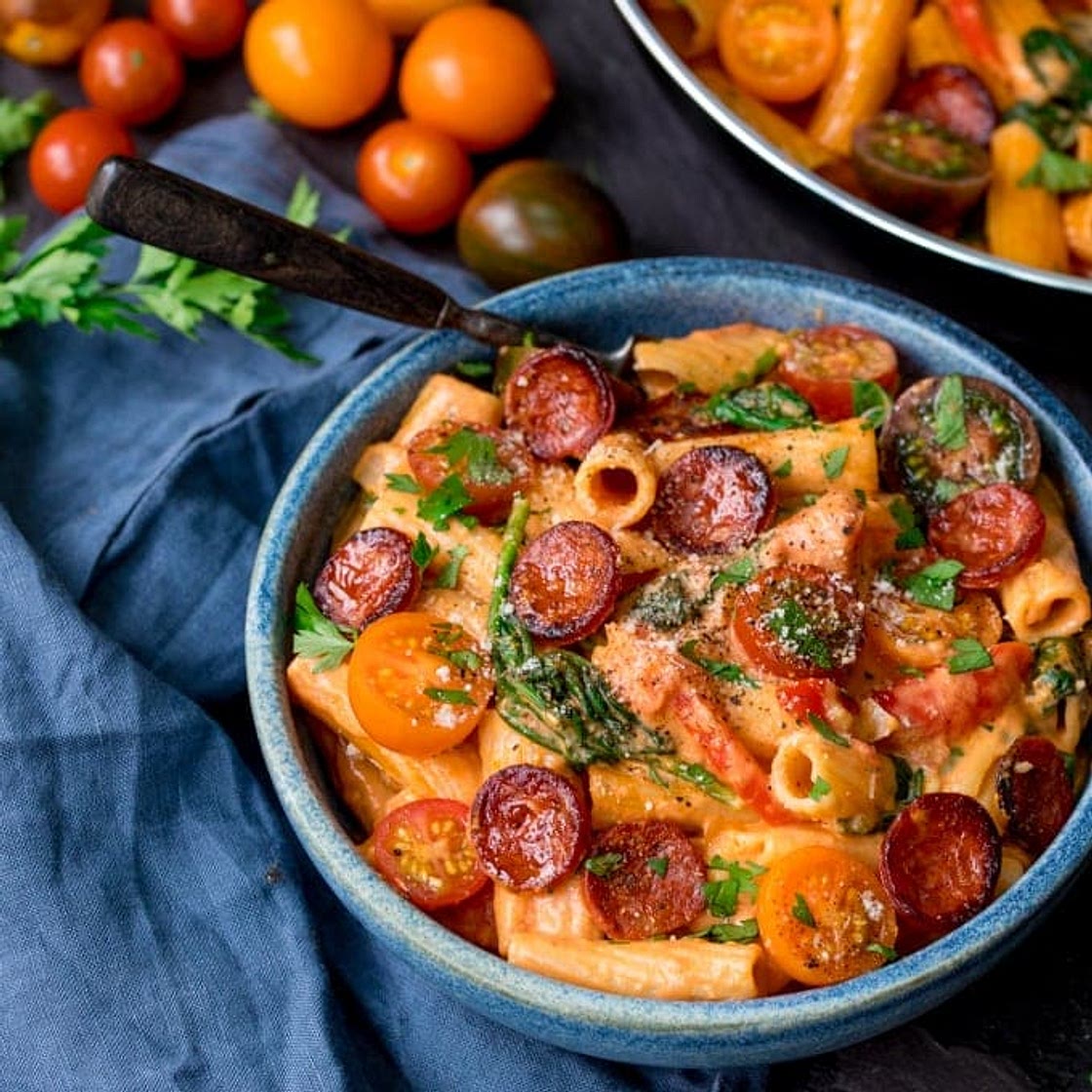 One Pot Creamy Tomato and Chorizo Rigatoni