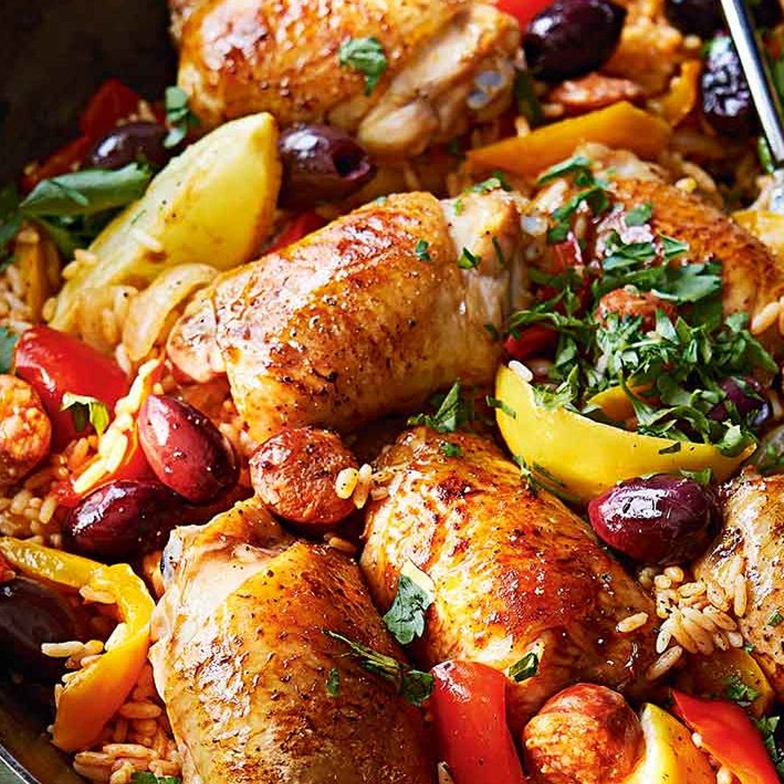 Spanish-style chicken and rice one-pot