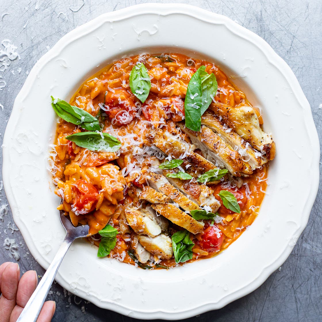 One Pot Creamy Chicken & Tomato Orzo