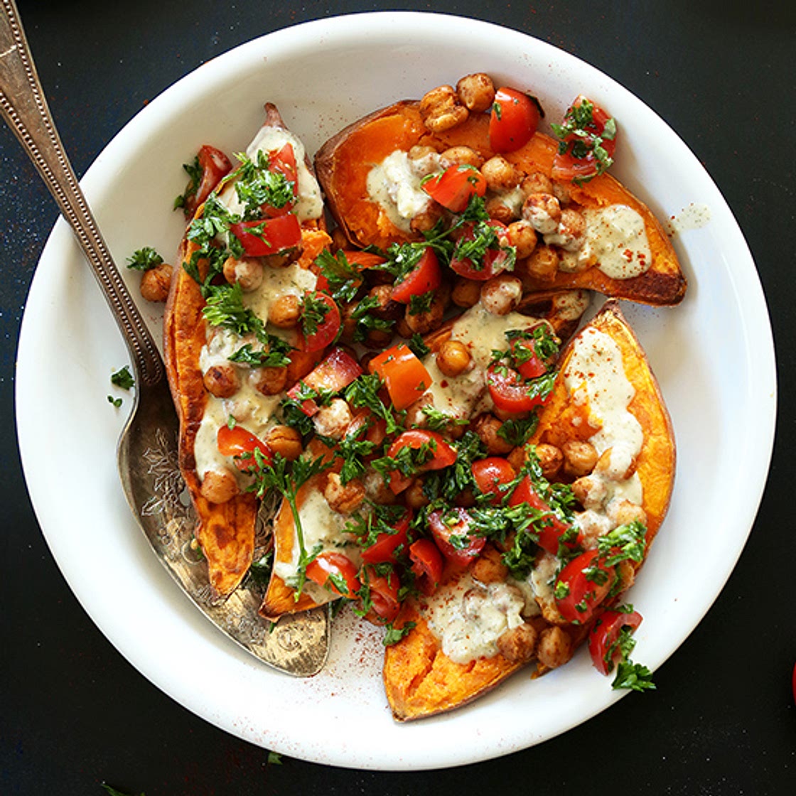 Mediterranean Baked Sweet Potatoes
