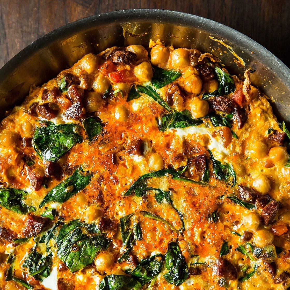 Chickpea, Spinach, and Chorizo Frittata