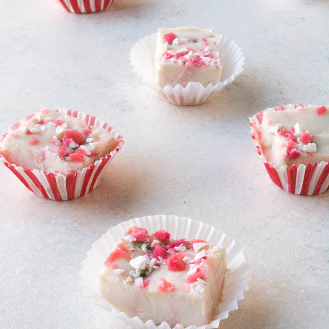 Paleo Sugar-Free White Chocolate Peppermint Fudge