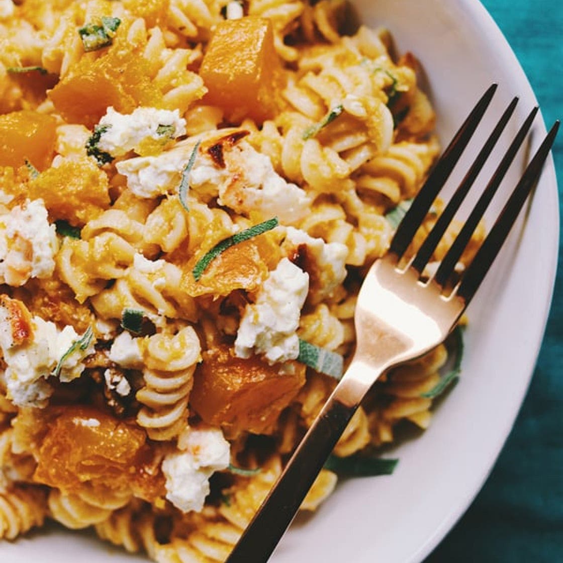 Baked Feta and Butternut Squash Pasta with Sage and Garlic