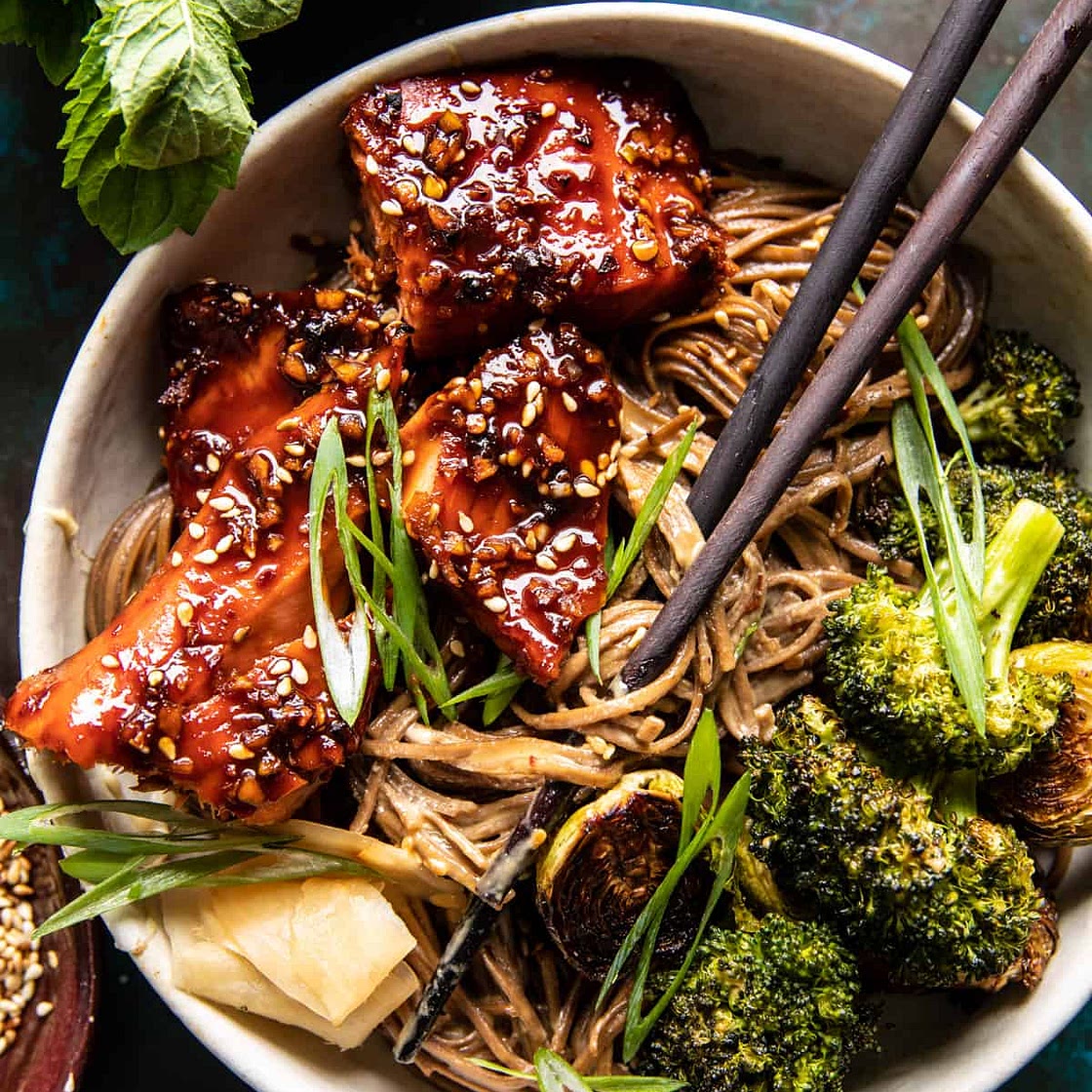 Honey Garlic Salmon Soba Noodle Bowls