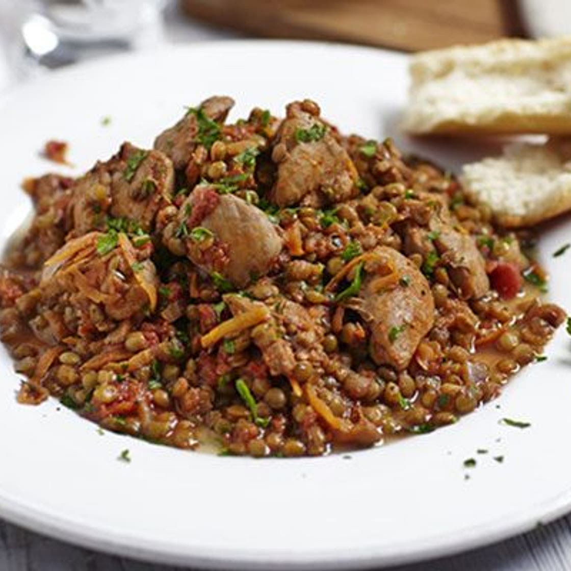 Spicy harissa chicken with lentils