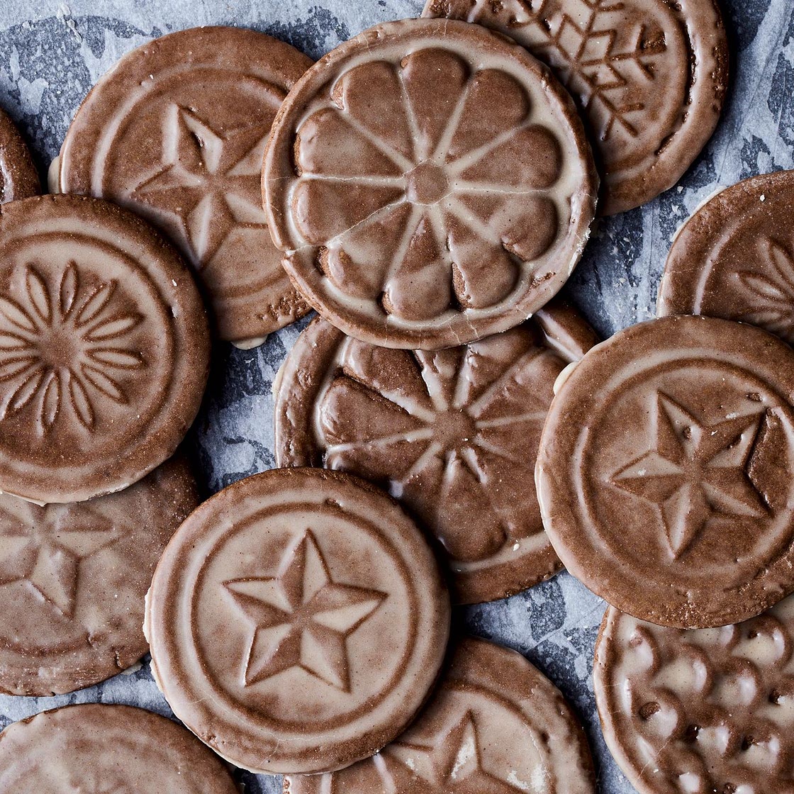 Soft Gingerbread Tile Cookies with Rum Butter Glaze