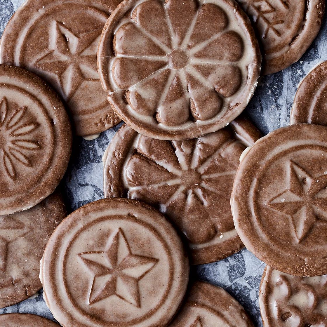 Soft Gingerbread Tile Cookies with Rum Butter Glaze