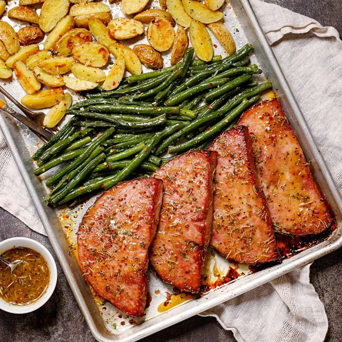 Baked Ham Steaks Sheet Pan Dinner
