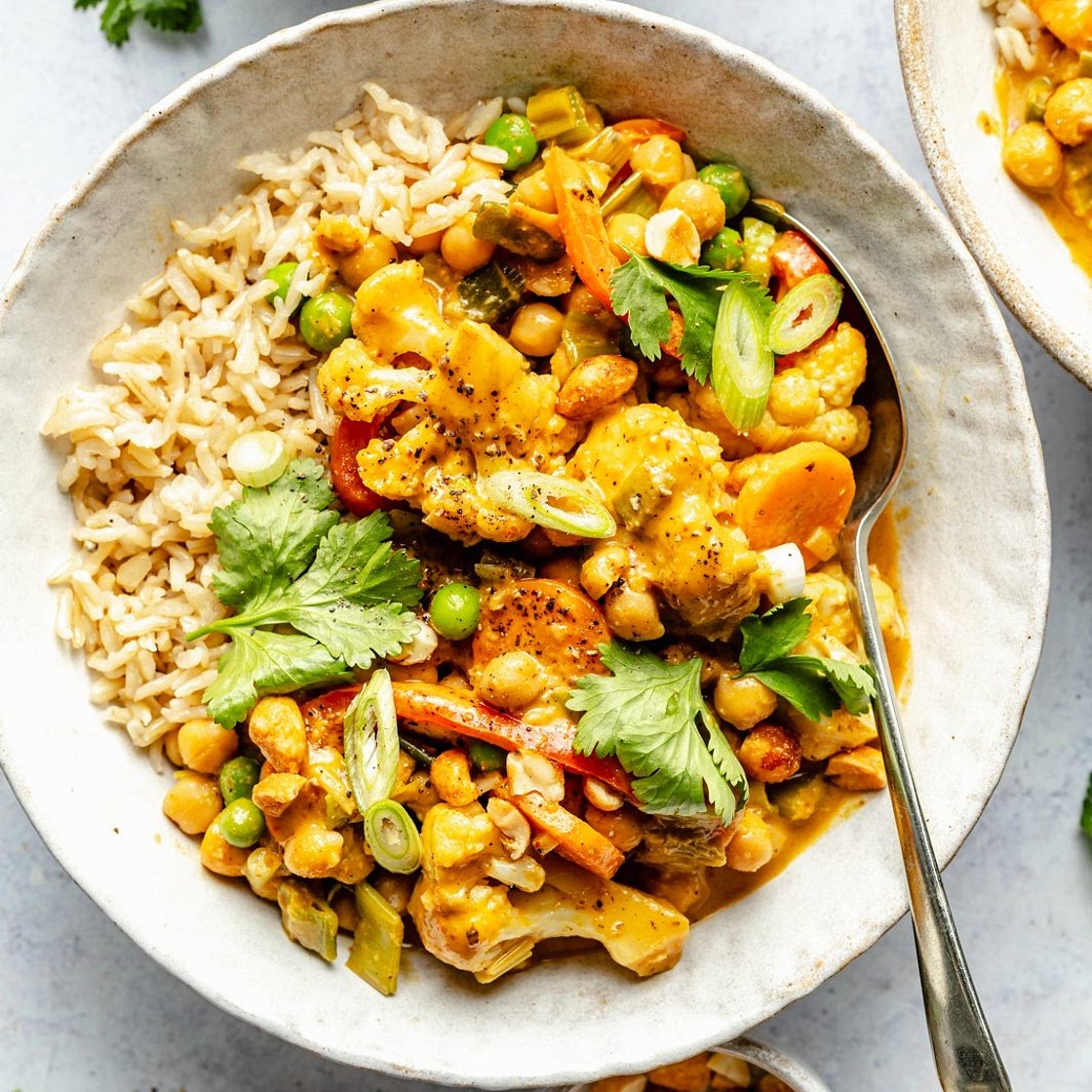 Thai Peanut Coconut Cauliflower Chickpea Curry