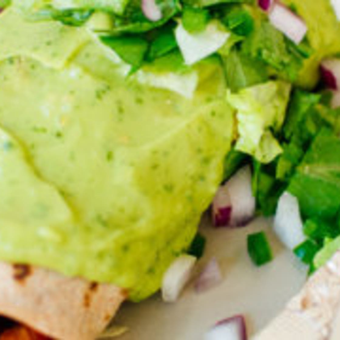 Sweet Potato Burrito Smothered in Avocado Salsa Verde