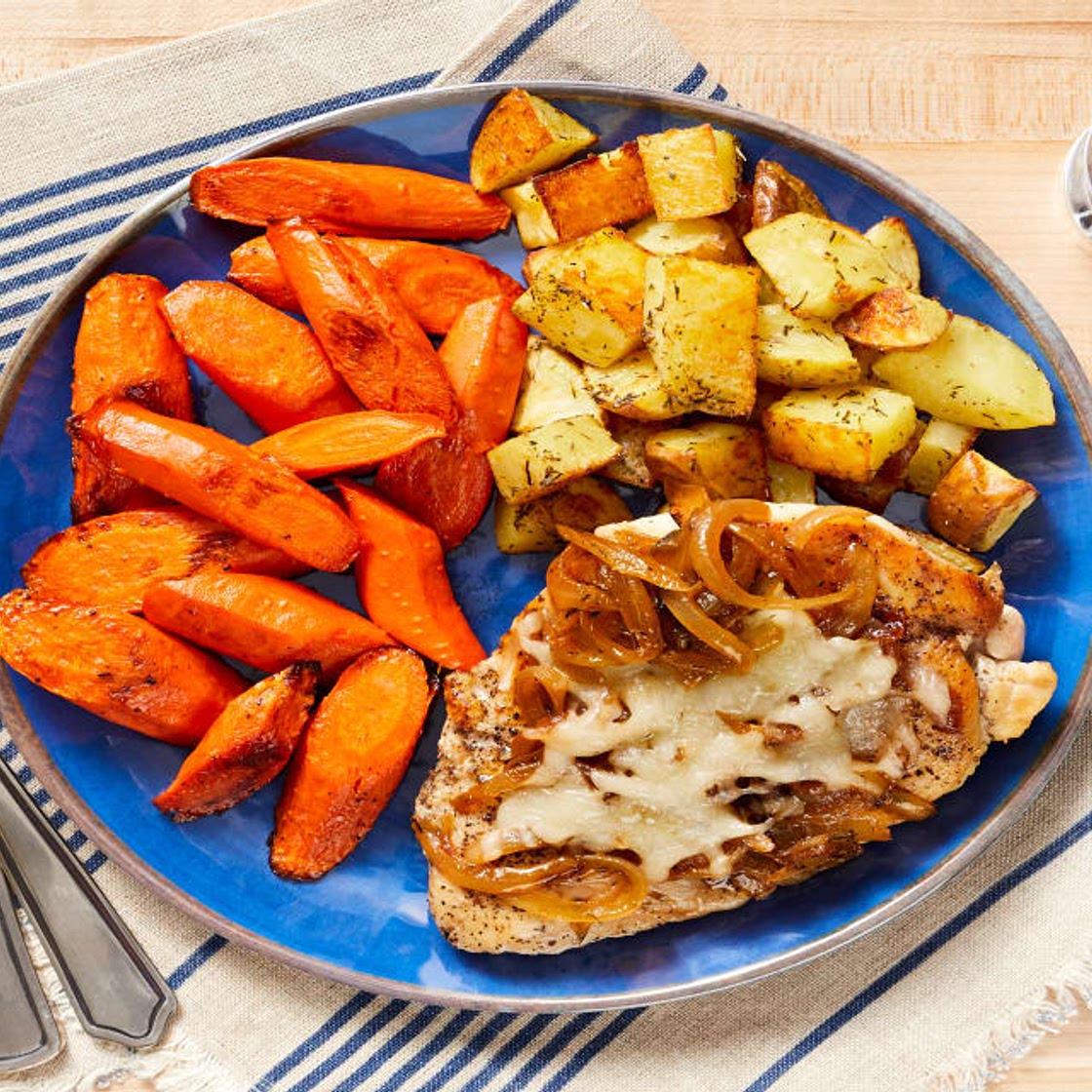 French Onion Chicken with Thyme-Roasted Potatoes & Carrots