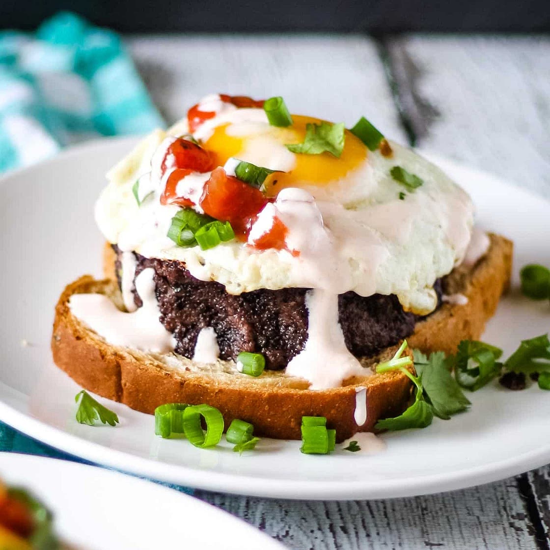 Black Bean Cake Open-Faced Breakfast Sandwich