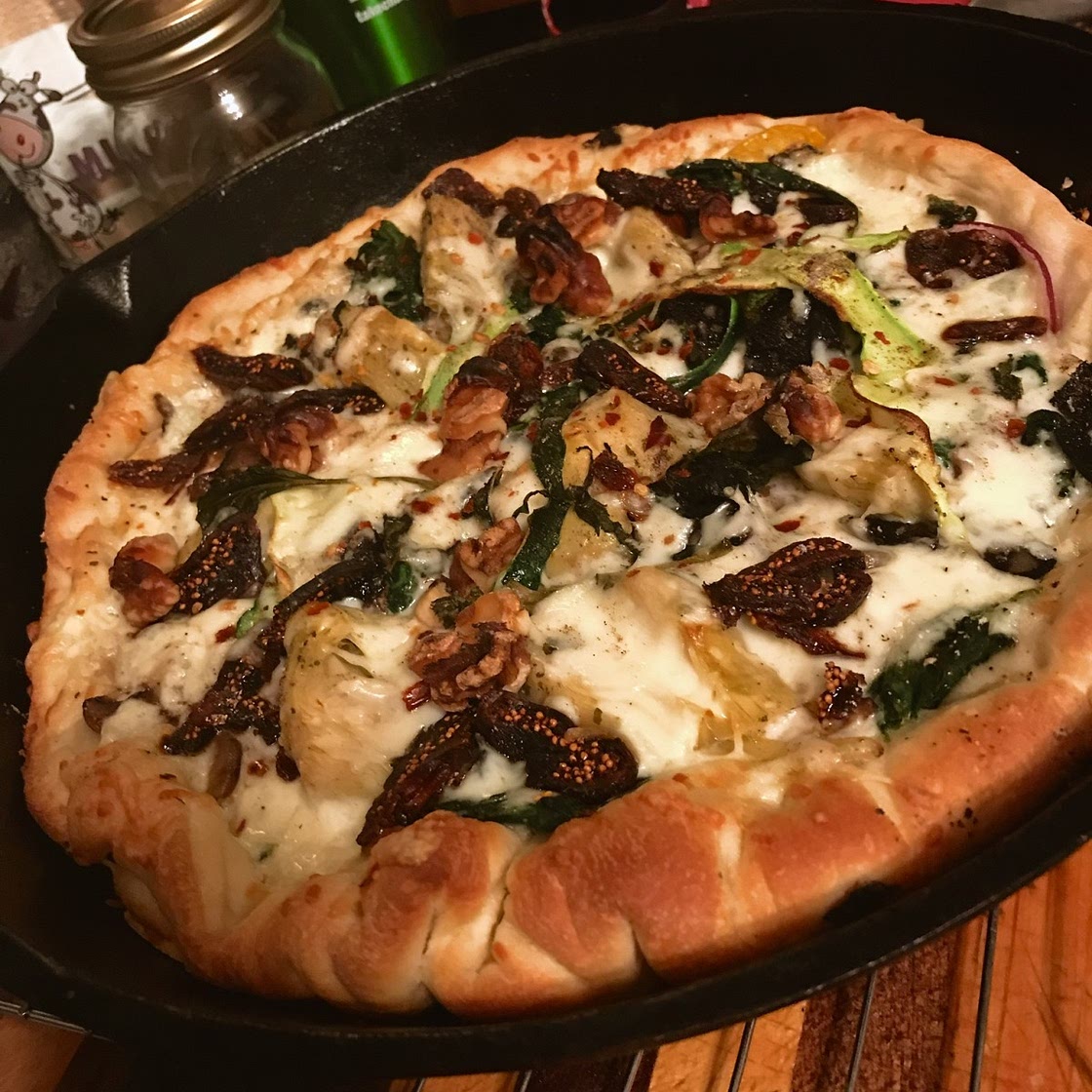 Spinach Artichoke and Mushroom Alfredo Pizza