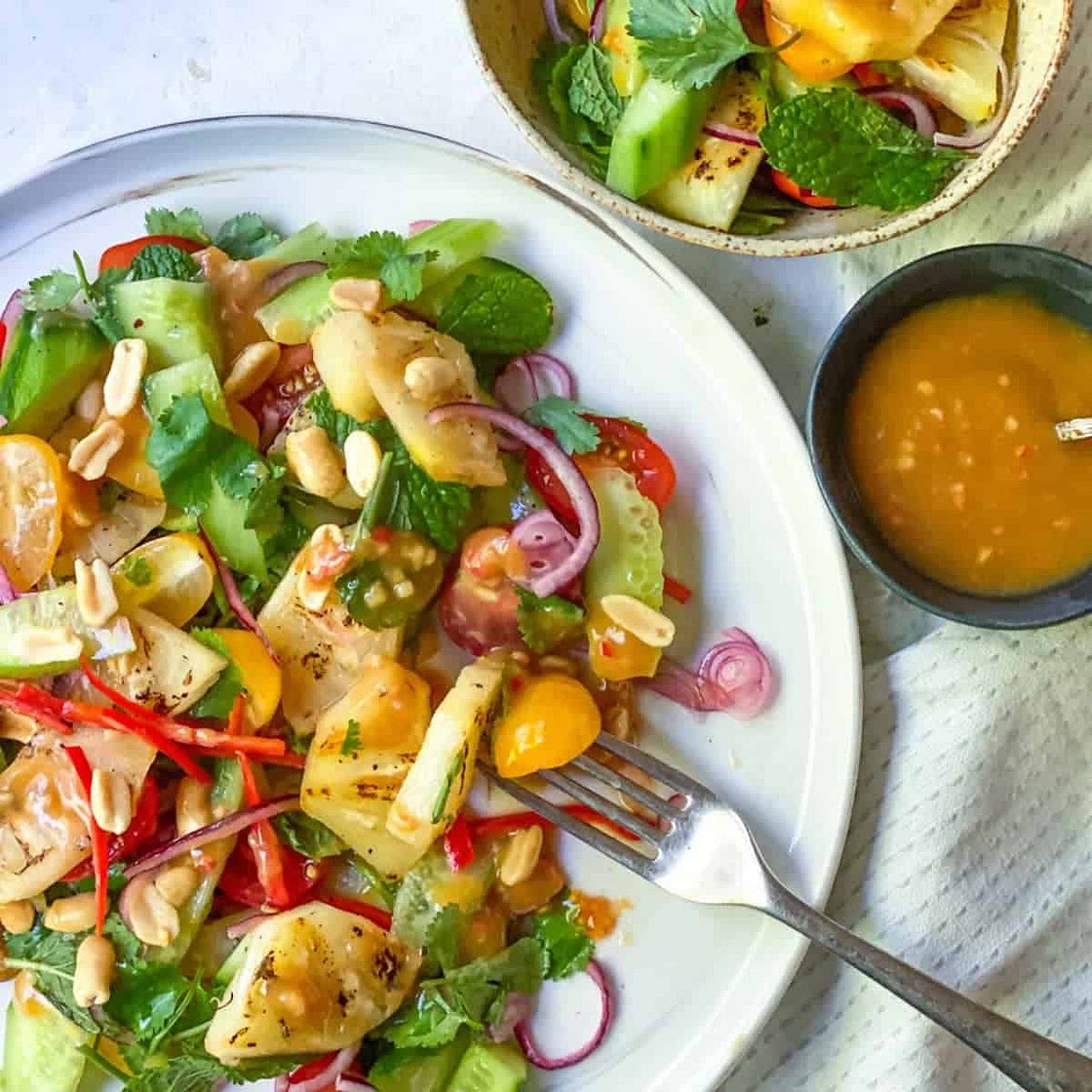 Grilled Pineapple Cucumber Salad with Peanut Dressing