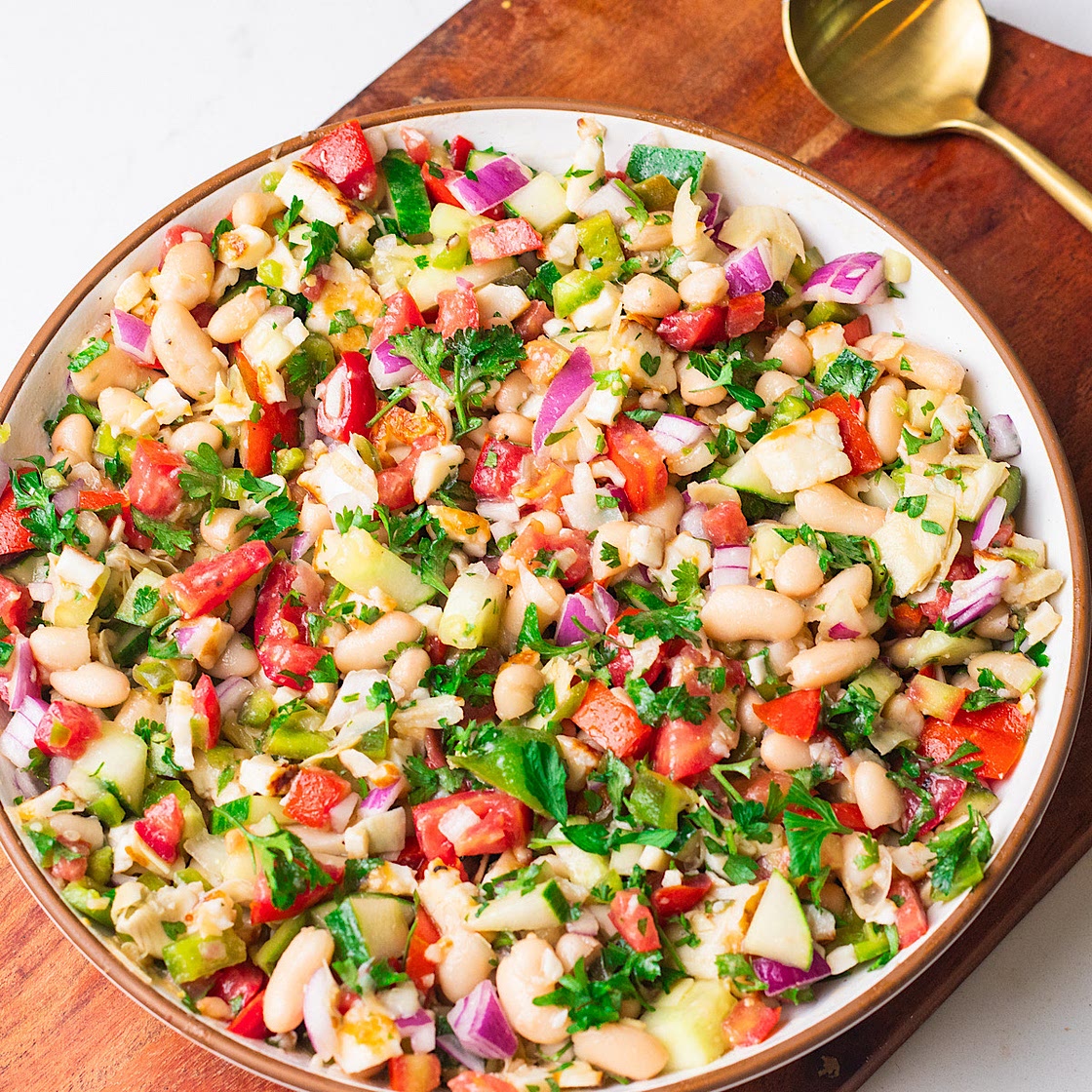 Chopped Halloumi Salad with White Balsamic Vinaigrette