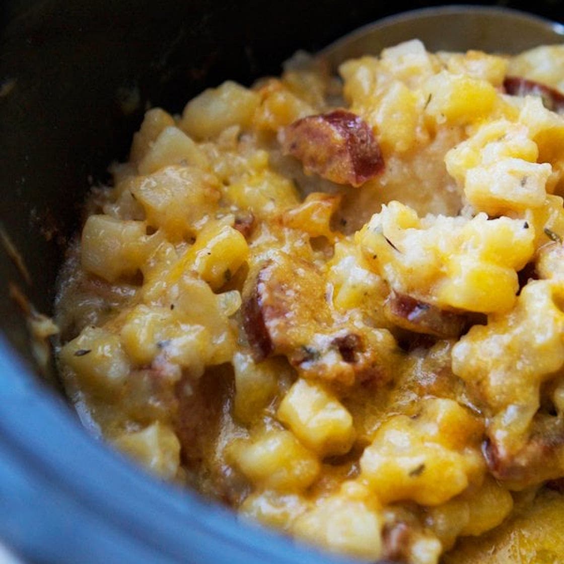 Crockpot Smoked Sausage Hash Brown Casserole