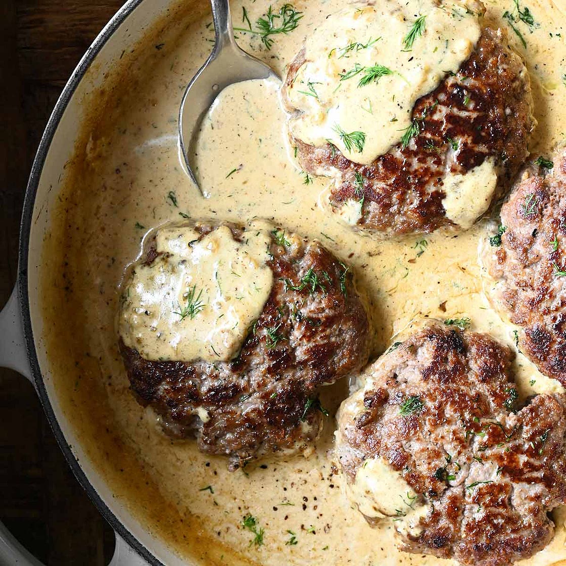 Hamburger Steaks in Creamy Dill Sauce