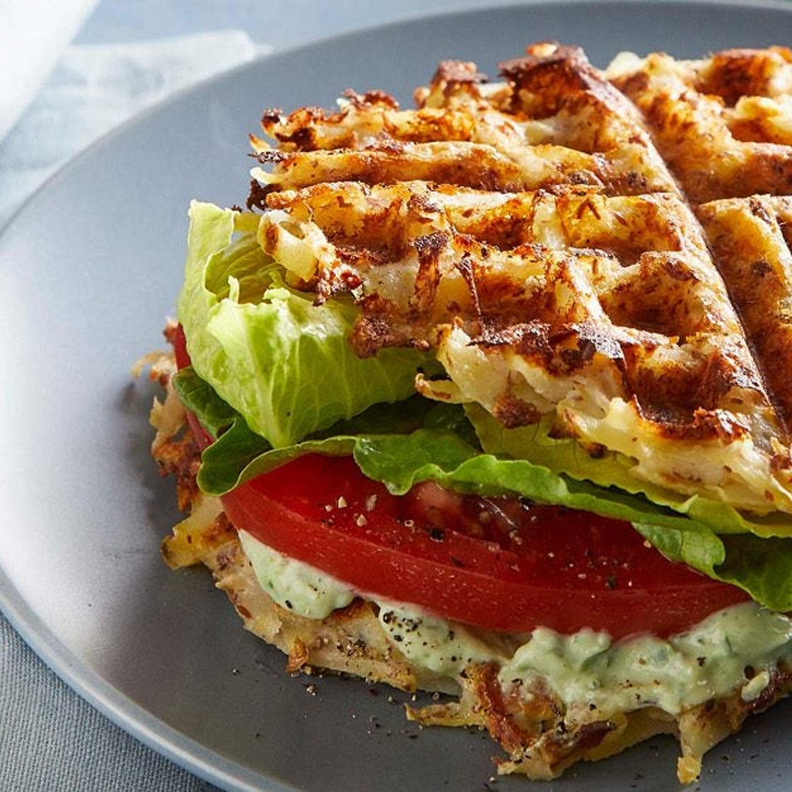 Potato Waffle Sandwiches with Herbed Tofu Cream
