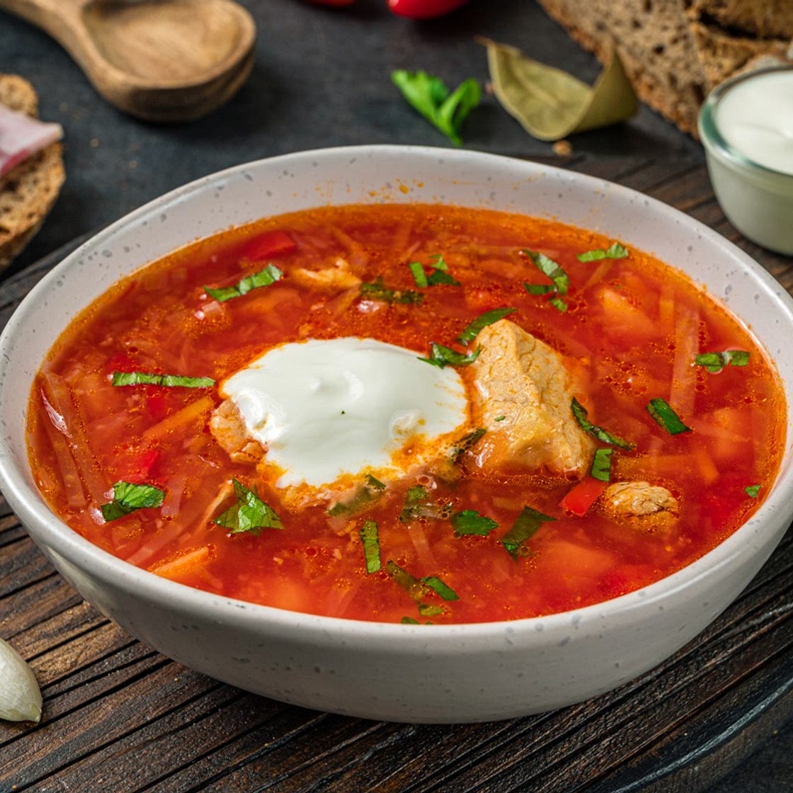 Ukrainian Borscht with Tomatoes and Bell Peppers