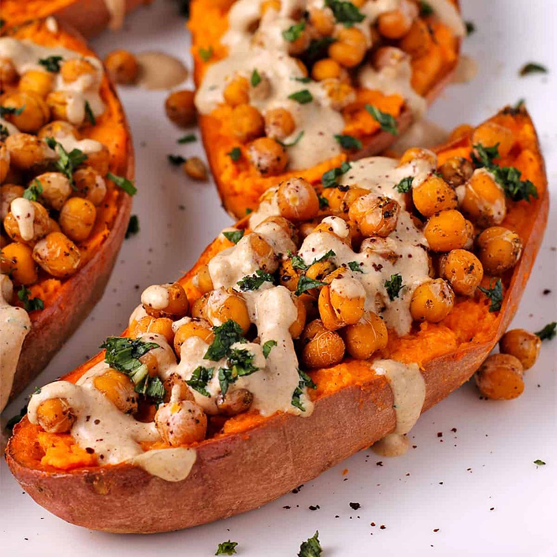 Easy Stuffed Baked Sweet Potatoes with Chickpeas